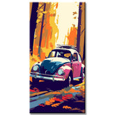VW Beetle in the forest - painting by numbers